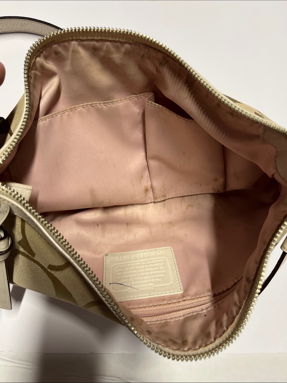 Coach Tan Signature Canvas Shoulder Bag with Cream Trim - Picture 6 of 9